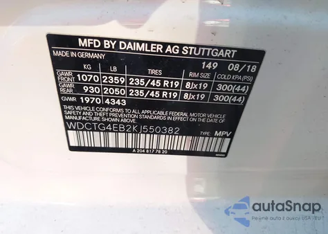2019 Mercedes-Benz Gla 250 from USA, damaged, VIN WDCTG4EB2KJ550382